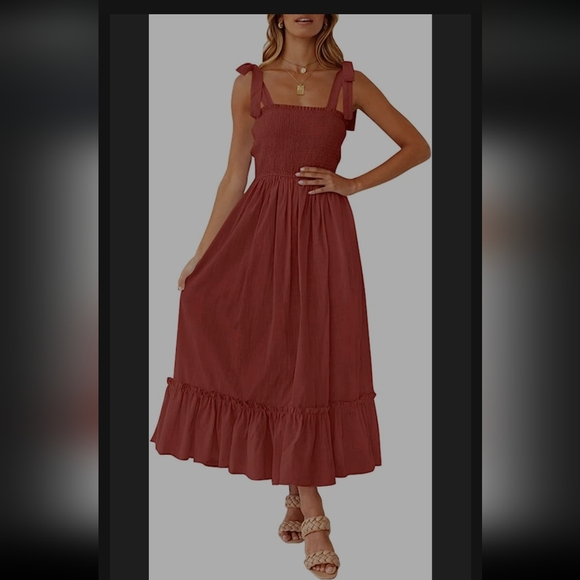 Boho Ruffle Maxi Spaghetti Strap Rust Color Dress - Picture 1 of 4